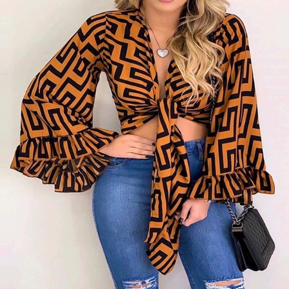 Tie Up Bell Sleeve Blouse